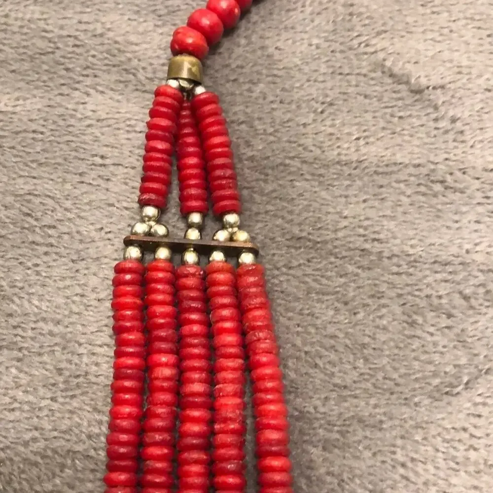 Red and Silver Beaded Statement Necklace